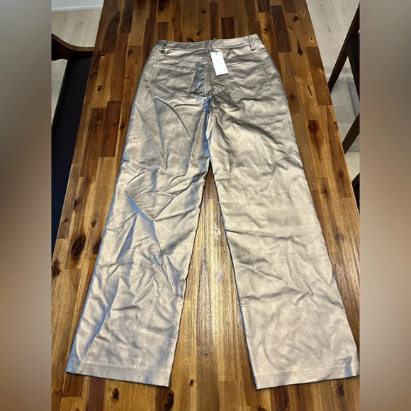 Wayf Luxury Metallic Bronze High Rise Vegan Leather Pants Size Medium - Picture 3 of 10
